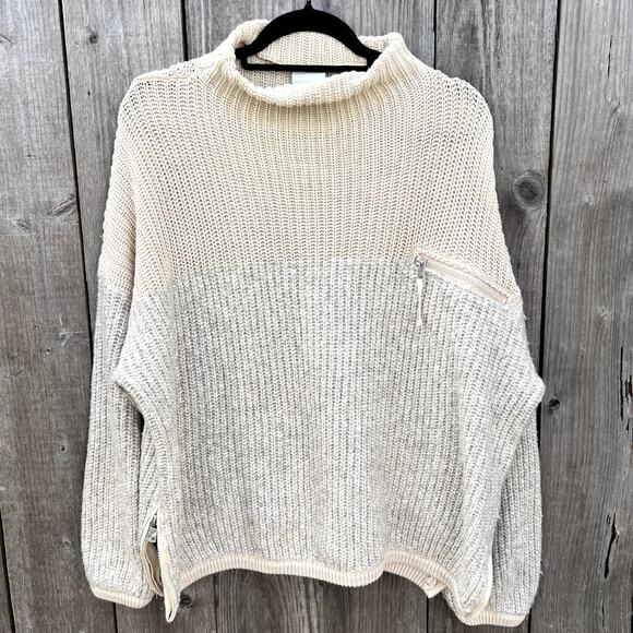 Varley | Darwell Two-Tone Oversized Mock Neck Chunky Knit Sweater Cashew Size M - Picture 2 of 11